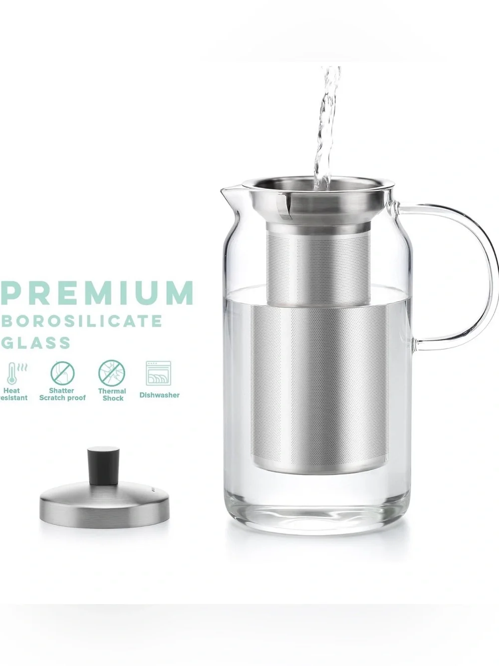 Borosilicate Glass Tea Kettle TeaPot Loose Tea Infuser Stainless Steel Strainer